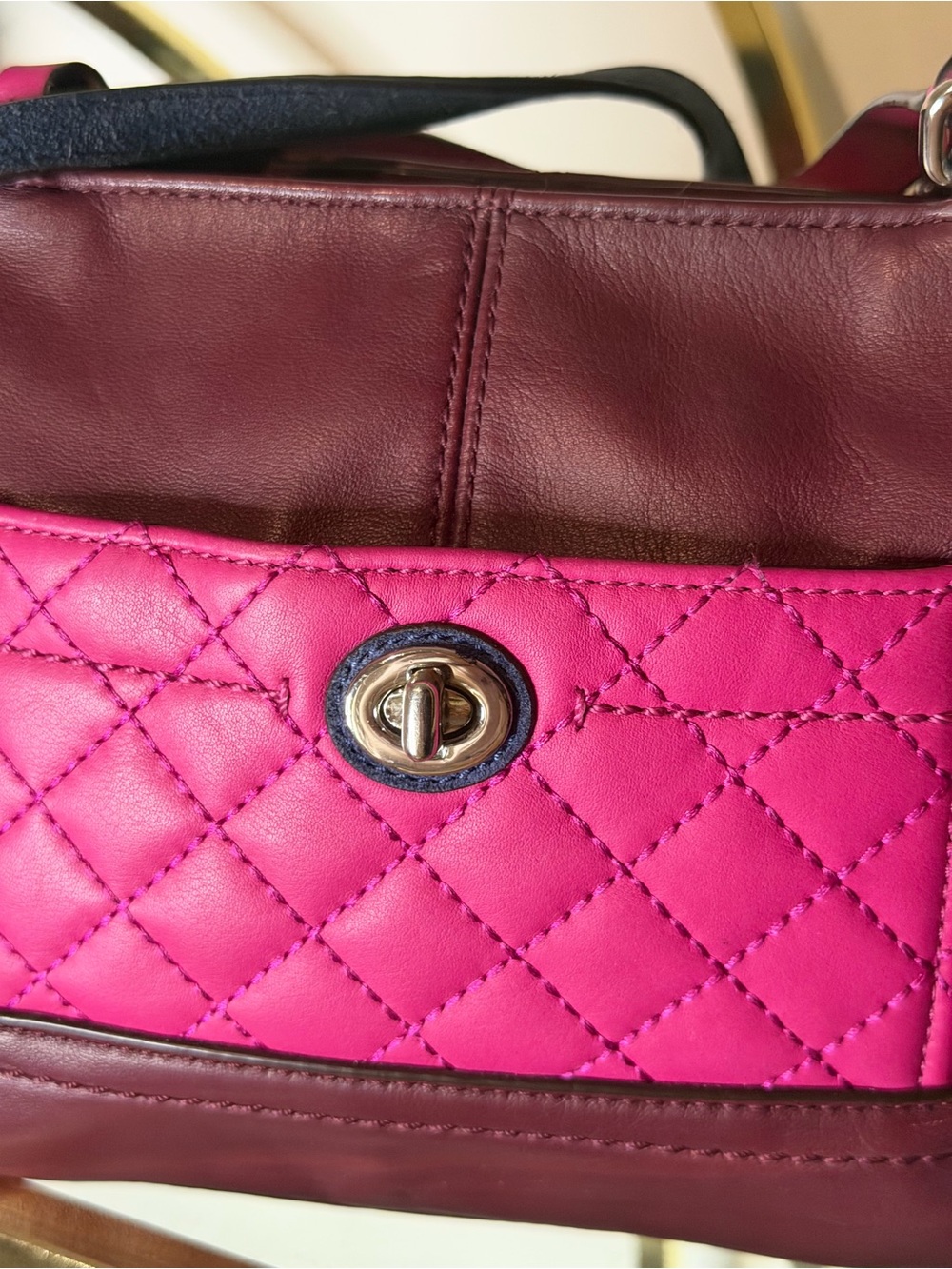 Coach Two-Tone Fuchsia, Burgundy and Navy Leather Shoulder Bag - Picture 10 of 16